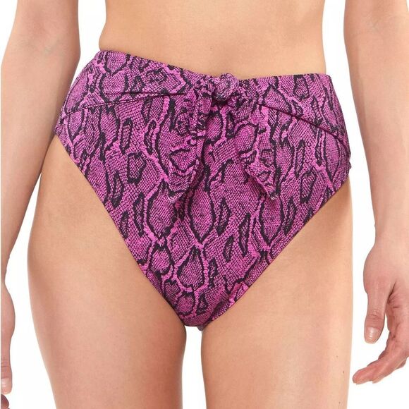 Jessica Simpson Pink Snake Print High Waist Bikini Bottom Sz Small Tie Front NEW - Picture 1 of 10